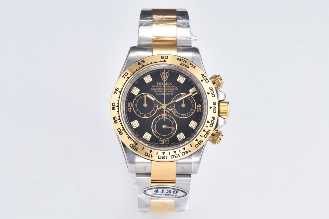20221123_i1669207846_6229_0.jpg.jpg Rolex Daytona Chronograph Black Diamond Dial Yellow Gold Bezel 904L Steel&Gold Bracelet 7750/4130 Movement - Image 1