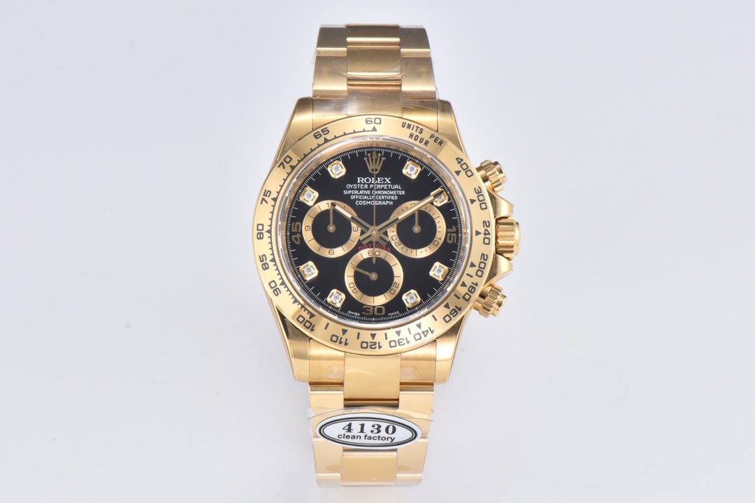 20221231_i1672439689_8929_0.jpg.jpg Rolex Daytona Chronograph Black Diamond Dial Yellow Gold Bezel&Case&Bracelet 7750/4130 Movement - Image 1