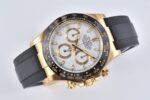 Rolex Daytona Chronograph White Dial Black Ceramic Bezel Yellow Gold Case Black Rubber Strap 7750/4130 Movement - Image 3