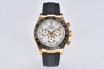 Rolex Daytona Chronograph White Dial Black Ceramic Bezel Yellow Gold Case Black Rubber Strap 7750/4130 Movement