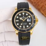 Rolex Yacht Master 40mm Black Dial 904L Steel Yellow Gold Case Oysterflex Rubber Strap 1:1 Best Edition 2836/3235 Movement