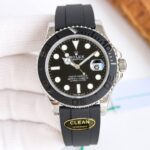 Rolex Yacht Master 40mm Black Dial 904L Steel 1:1 Best Edition Oysterflex Rubber Strap 2836/3235 Movement