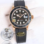 Rolex Yacht Master 42mm Black Dial 904L Steel Rose Gold Case Oysterflex Rubber Strap 1:1 Best Edition 2836/3235 Movement