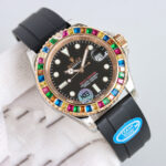 Rolex Yacht Master 40mm Black Dial Diamonds Bezel 904L Steel Rose Gold Case Oysterflex Rubber Strap 1:1 Best Edition 2836/3235 Movement - Image 2