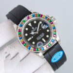 Rolex Yacht Master 40mm Black Dial Diamonds Bezel 904L Steel Case Oysterflex Rubber Strap 1:1 Best Edition 2836/3235 Movement - Image 2