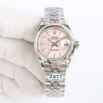 Rolex Lady Datejust 28mm Pink Dial Domed Bezel Jubilee Bracelet 904L Steel 2761 Movement