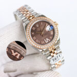 Rolex Lady Datejust 28mm Brown Roman Dial Diamond Bezel Jubilee Bracelet 904L Steel&Rose Gold 2761 Movement - Image 2