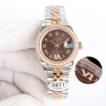 Rolex Lady Datejust 28mm Brown Roman Dial Diamond Bezel Jubilee Bracelet 904L Steel&Rose Gold 2761 Movement