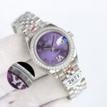 Rolex Lady Datejust 28mm Purple Roman Dial Diamond Bezel Jubilee Bracelet 904L Steel 2761 Movement - Image 2