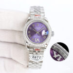 Rolex Lady Datejust 28mm Purple Roman Dial Diamond Bezel Jubilee Bracelet 904L Steel 2761 Movement
