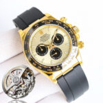 Rolex Daytona 126518 Yellow Gold&Black Dial Black Ceramic Bezel Oysterflex Rubber Strap 4131 Movement