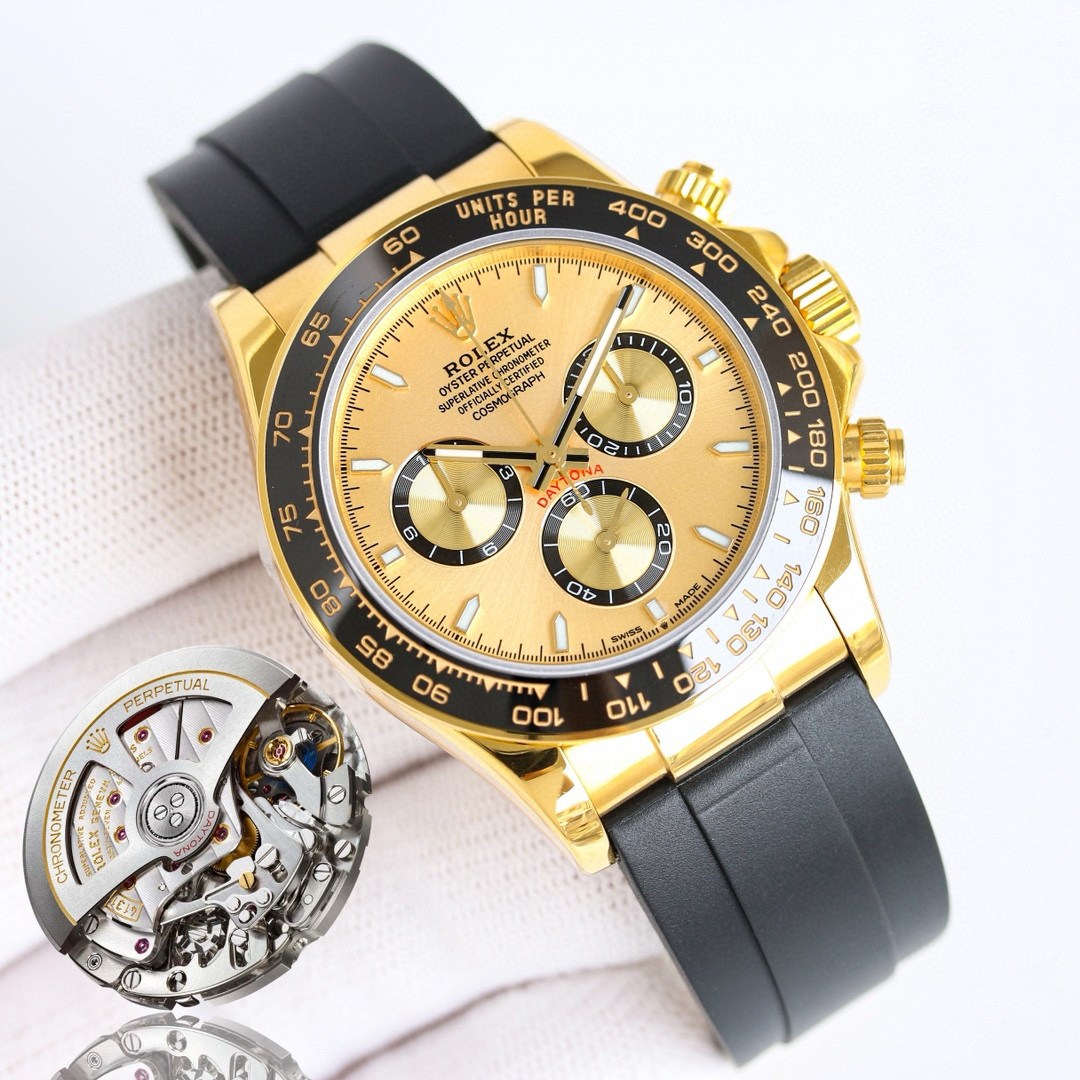 WechatIMG420.jpg Rolex Daytona 126518 Yellow Gold&Black&Gold Dial Black Ceramic Bezel Oysterflex Rubber Strap 4131 Movement - Image 1
