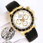 Rolex Daytona 126518 White&Gold&White Dial Black Ceramic Bezel Oysterflex Rubber Strap 4131 Movement