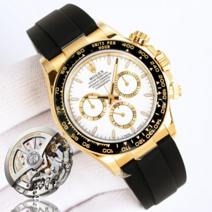 Rolex Daytona 126518 White&Gold&White Dial Black Ceramic Bezel Oysterflex Rubber Strap 4131 Movement
