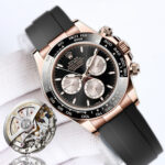 Rolex Daytona 126515 Black&Sundust Dial Black Ceramic Bezel Rose Gold Case Oysterflex Rubber Strap 4131 Movement