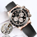Rolex Daytona 126515 Black&Sundust Dial With Diamonds Black Ceramic Bezel Rose Gold Case Oysterflex Rubber Strap 4131 Movement