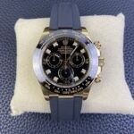 Rolex Daytona Chronograph Black Diamond Dial Black Ceramic Bezel Yellow Gold Case Black Rubber Strap 7750/4130 Movement