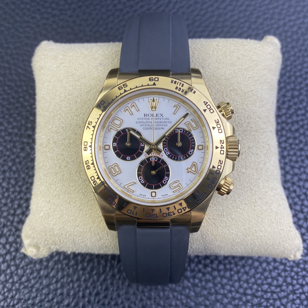 i1665458131_2146_0.jpg Rolex Daytona Chronograph White&Black Arabic Dial Yellow Gold Ceramic Bezel&Case Black Rubber Strap 7750/4130 Movement - Image 1