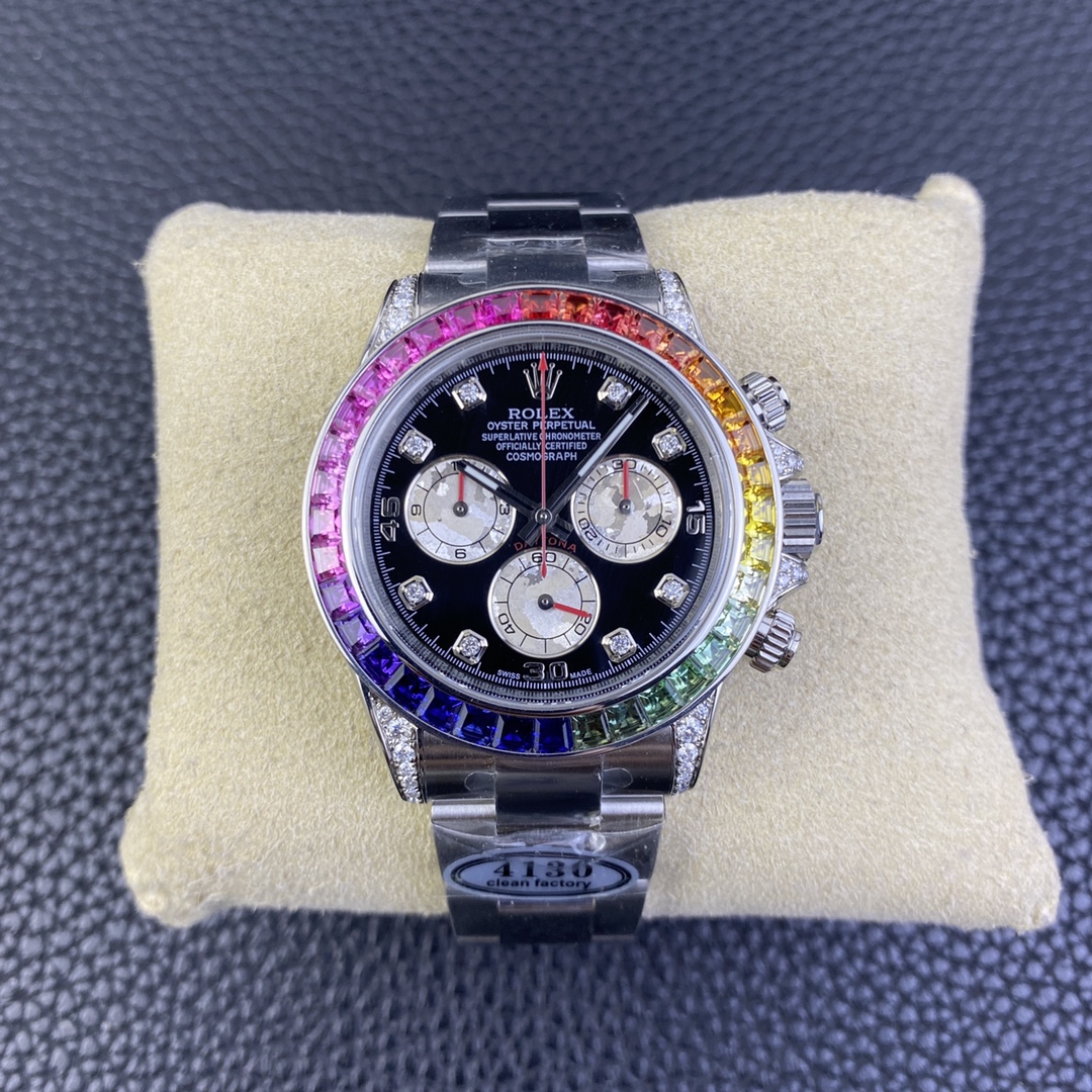 i1670072177_4284_0.jpg Rolex Daytona Chronograph Black&White Diamond Dial Colorful Diamond Bezel 904L Stainless Steel Case&Bracelet 7750/4130 Movement - Image 1