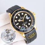 Rolex Yacht Master 42mm Black Dial 904L Steel Yellow Gold Case Oysterflex Rubber Strap 1:1 Best Edition 2836/3235 Movement - Image 2