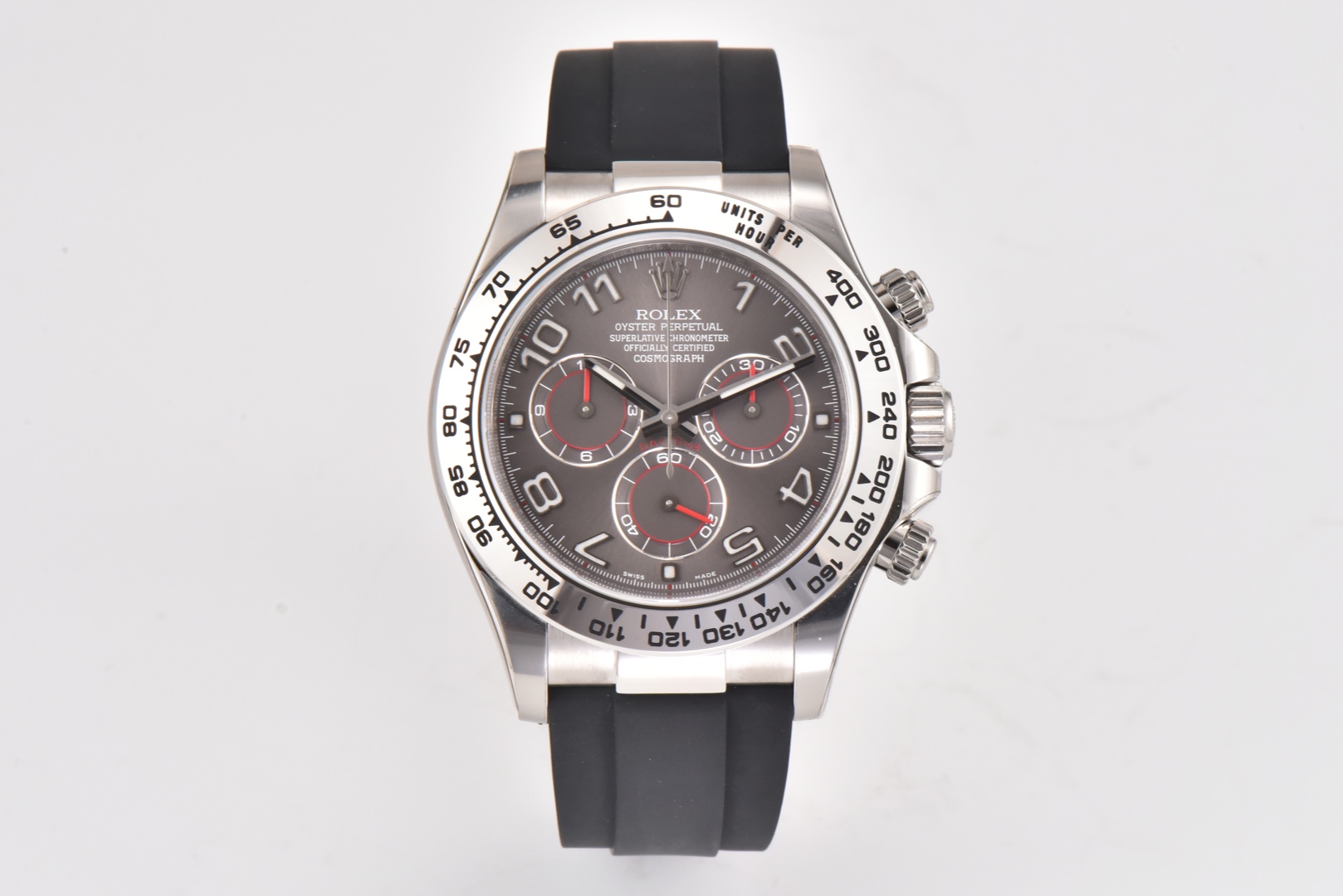 o_1ggv0ve1o2hmavq8massa12o91ov.jpg.jpg Rolex Daytona Chronograph Grey Arabic Dial Steel Bezel Black Rubber Strap 7750/4130 Movement - Image 1