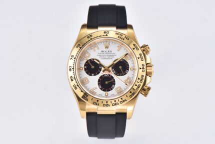 Rolex Daytona Chronograph White&Black Arabic Dial Yellow Gold Bezel&Case Black Rubber Strap 7750/4130 Movement